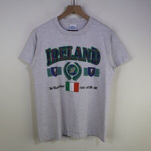 Vintage 90s Ireland Graphic T-Shirt Size Medium Retro Grey Cotton